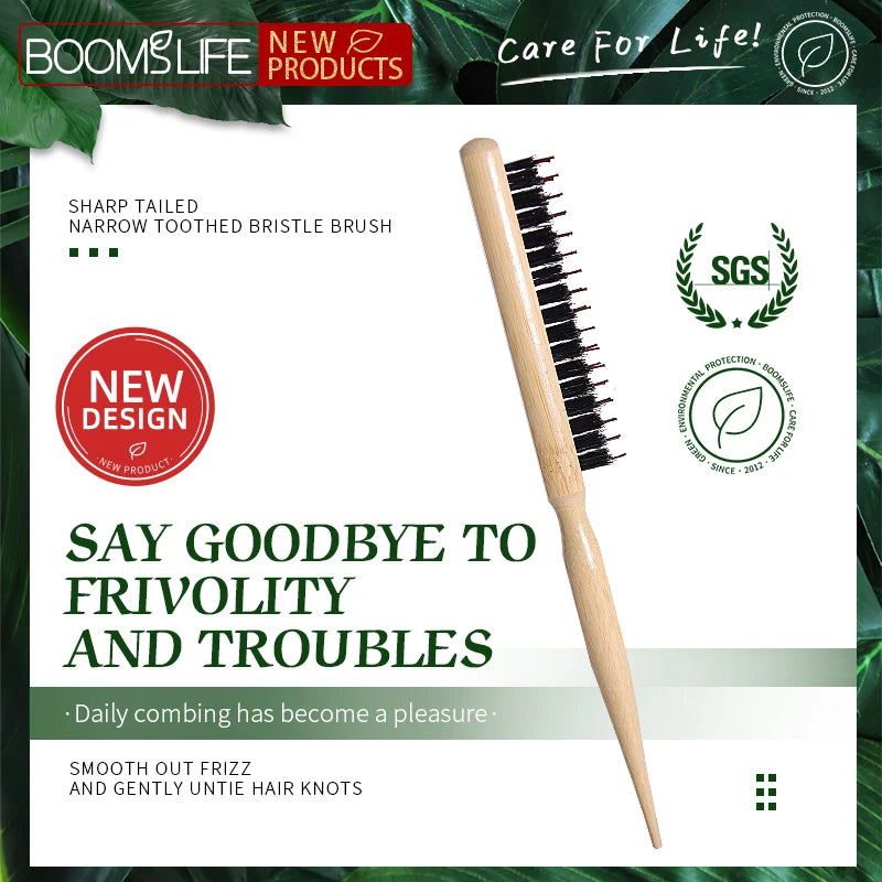 Custom Logo Boar Bristle Hair Brush Salon Teasing Back Fluffy Comb Wood Slim Line Hairbrush Extension Hairdressing Styling Tools Zpaxo