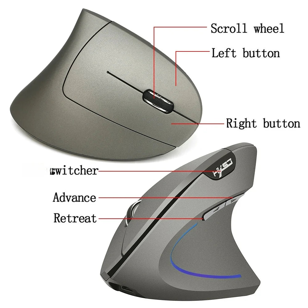 Wireless Mouse Vertical Mice Ergonomic Rechargeable 3 movement speed optional Adjustable USB Charging for Mac Laptop PC Computer Zpaxo