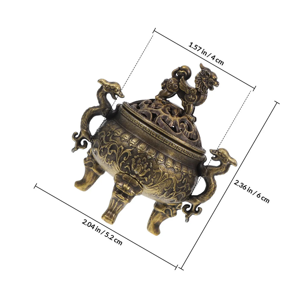 Chinese Copper Qilin Incense Burner Mini Three-Legged Dual-Handle Censer for Frankincense Bakhoor Aromatherapy Feng Shui