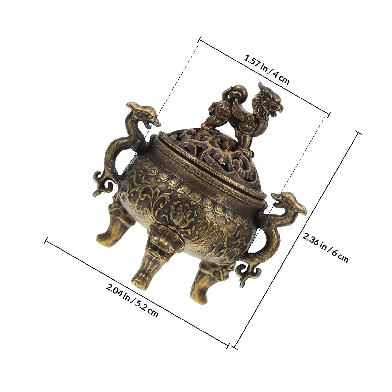 Chinese Copper Qilin Incense Burner Mini Three-Legged Dual-Handle Censer for Frankincense Bakhoor Aromatherapy Feng Shui