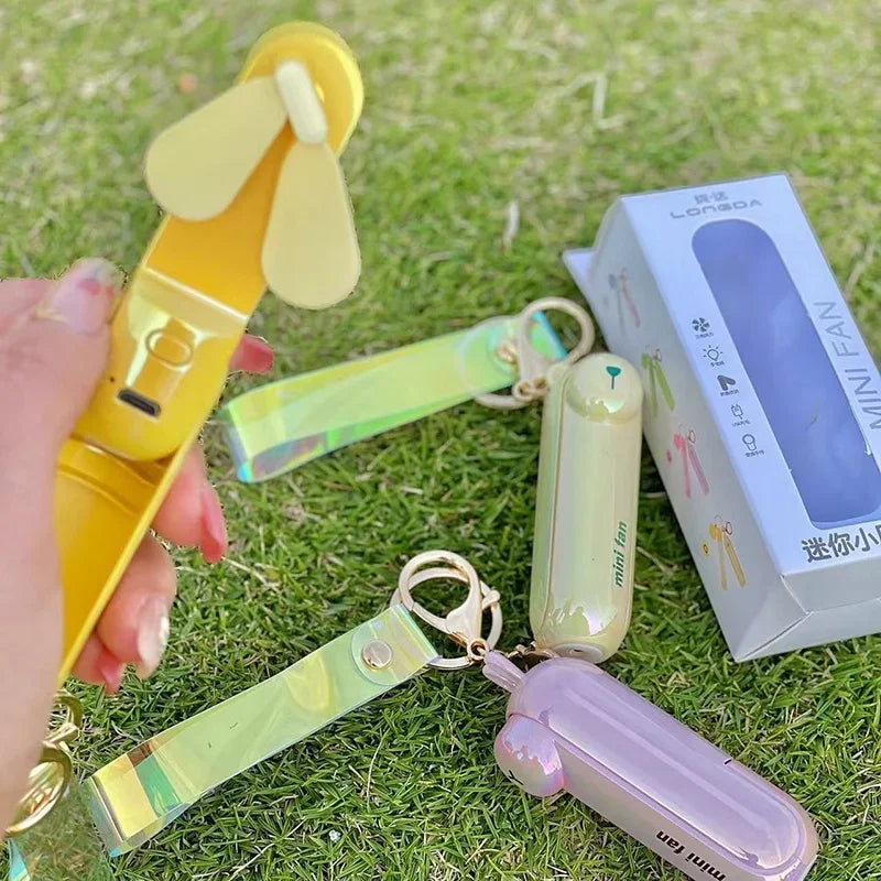 Cute Mini Fan Kipas Portable Hand Fold Bedside Office USB Charge Battery Table Desk Cooling handheld fan neck fan Zpaxo