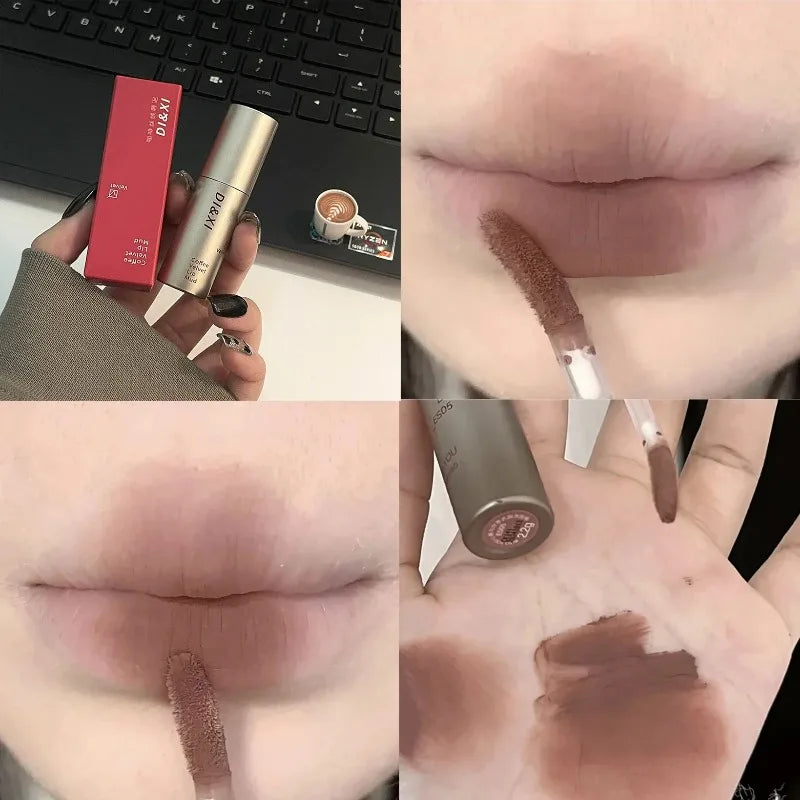 Dark Brown Silver Tube Lip Gloss Matte Velvet Waterproof Liquid