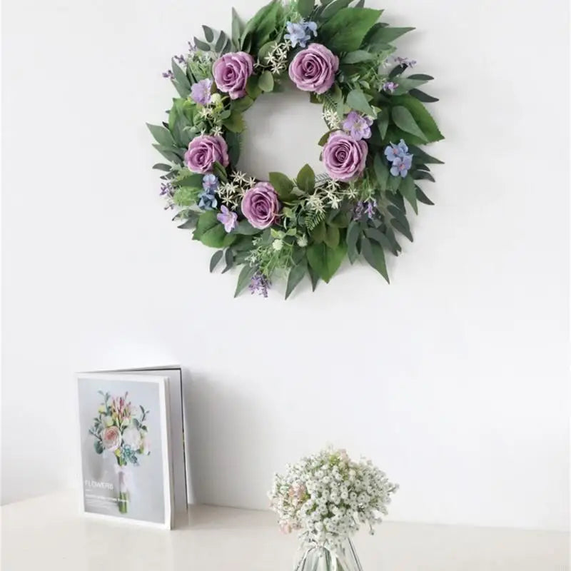 Artificial Purpler Rose Wreath Realistic Flower Wedding Party Inside