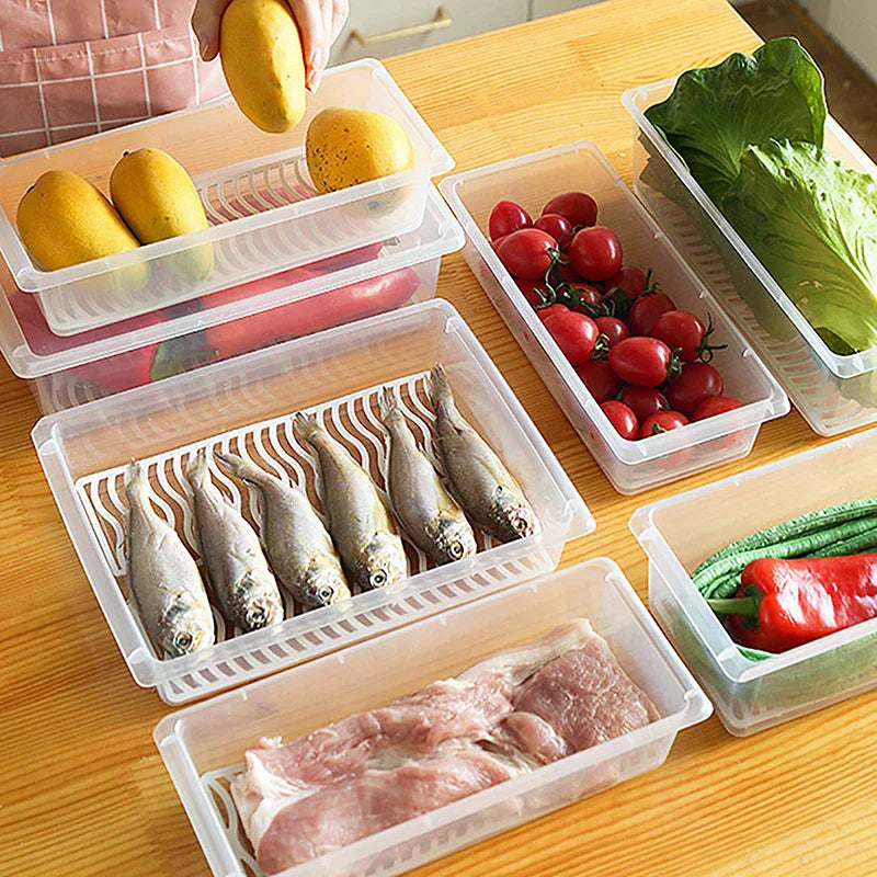 Removable Drain Plate Tray For Keep Fruits Vegetables Meat Fish Food Fresh Storage Box Containers Kitchen Fridge Organizer Case Zpaxo