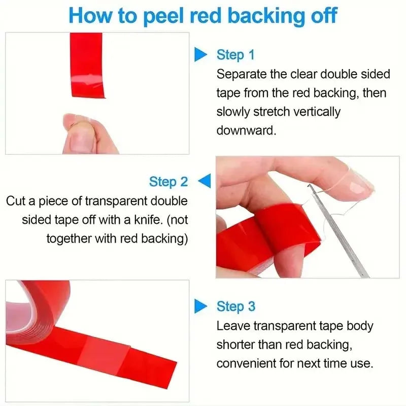 2pcs Transparent Red Film Double Sided Tape With HighTemperature Resistance No Marks Waterproof Adhesion Strong Adhes Zpaxo