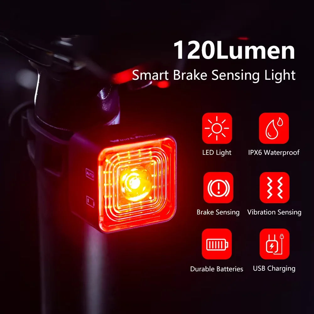 Bicycle Smart Brake Sensing Light Front Rear Sets IP66 Waterproof USB MTB Road Bike Taillight Night Cycling Safety 100/120LM Zpaxo