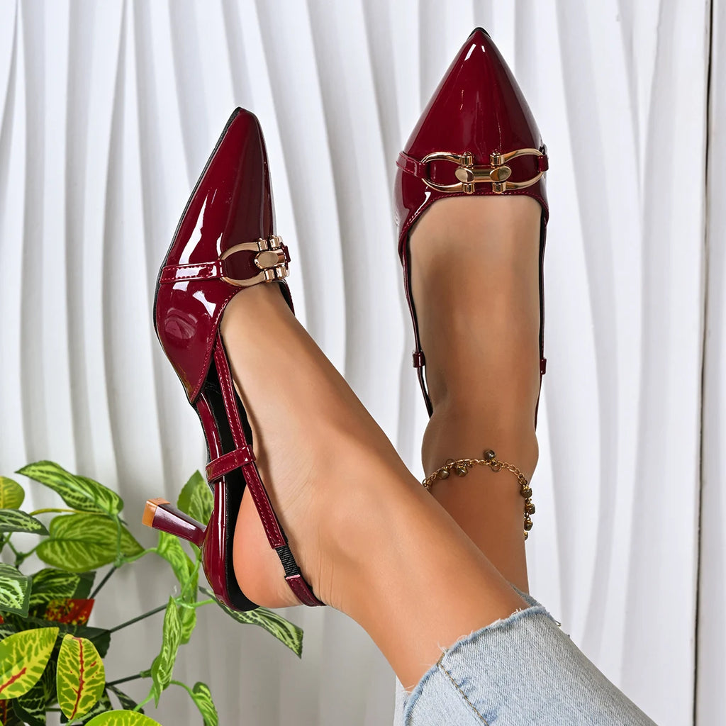 Summer Women Sandals Trend 2025 New Women Dress Shoes Patent Leather Slip on Pointed Toe Sandals Women Buckle High Heels Pumps Zpaxo