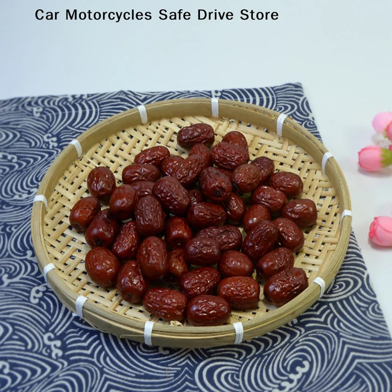 CM1PC Round Bamboo Woven Fruit Basket Tray Flat Wicker Food Storage