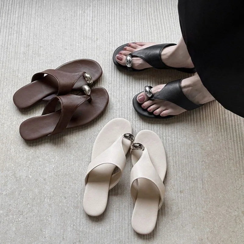 Women's Round Toe Loop Comfortable Vintage Solid Slippers Women Zpaxo
