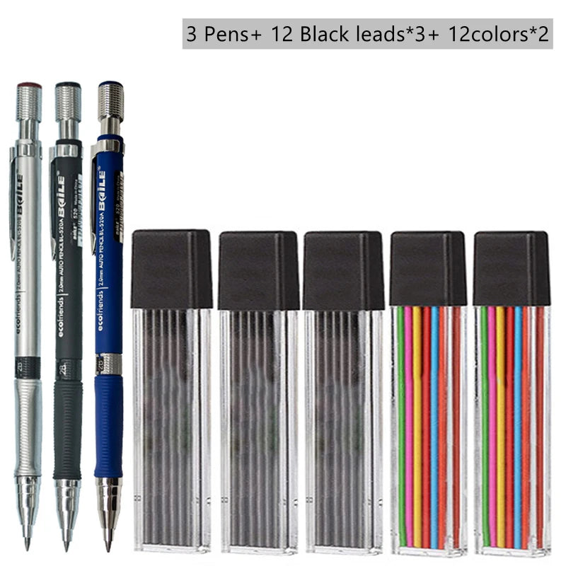 Mechanical Pencils 2B Automatic Black Lead Refills Art Drawing Pencil Zpaxo Mix Color set D