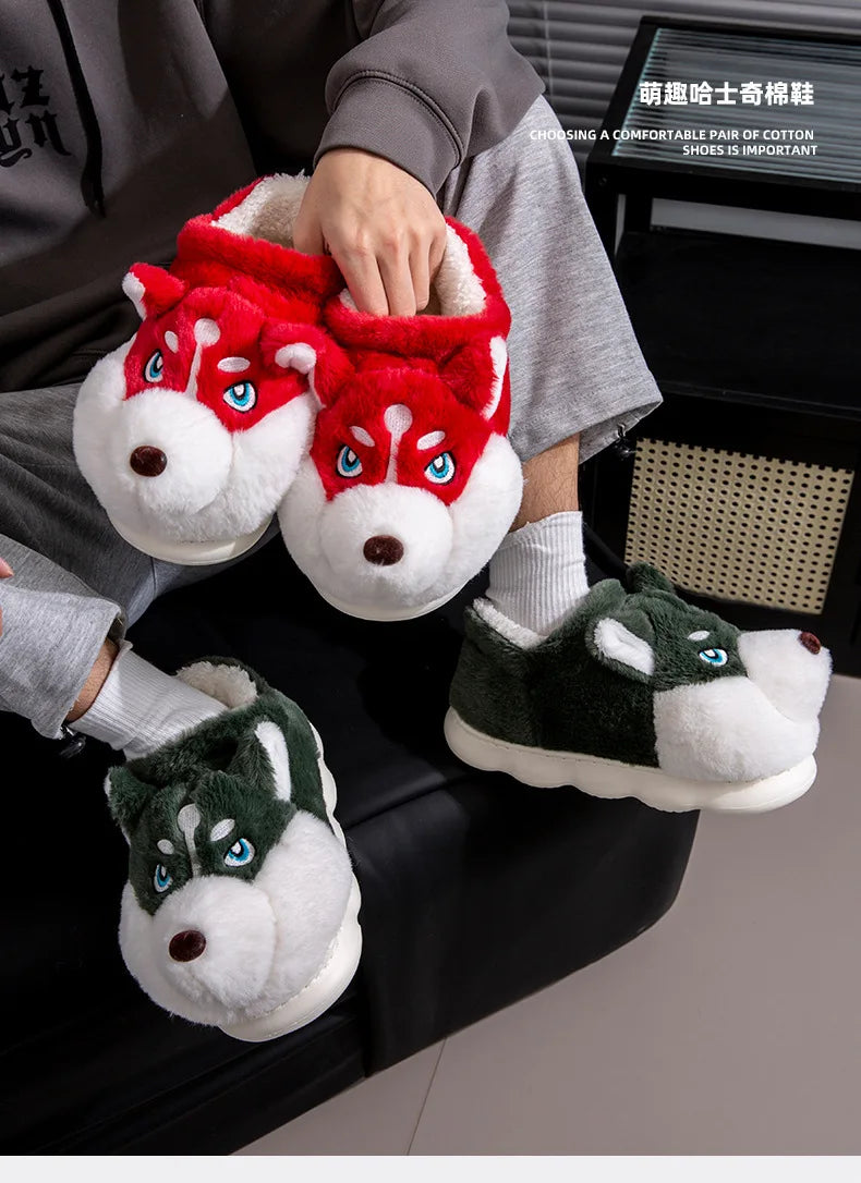 SHAJI Indoor Fluffy Slippers Women Men Winter Warm Shoes Cute Cartoon
