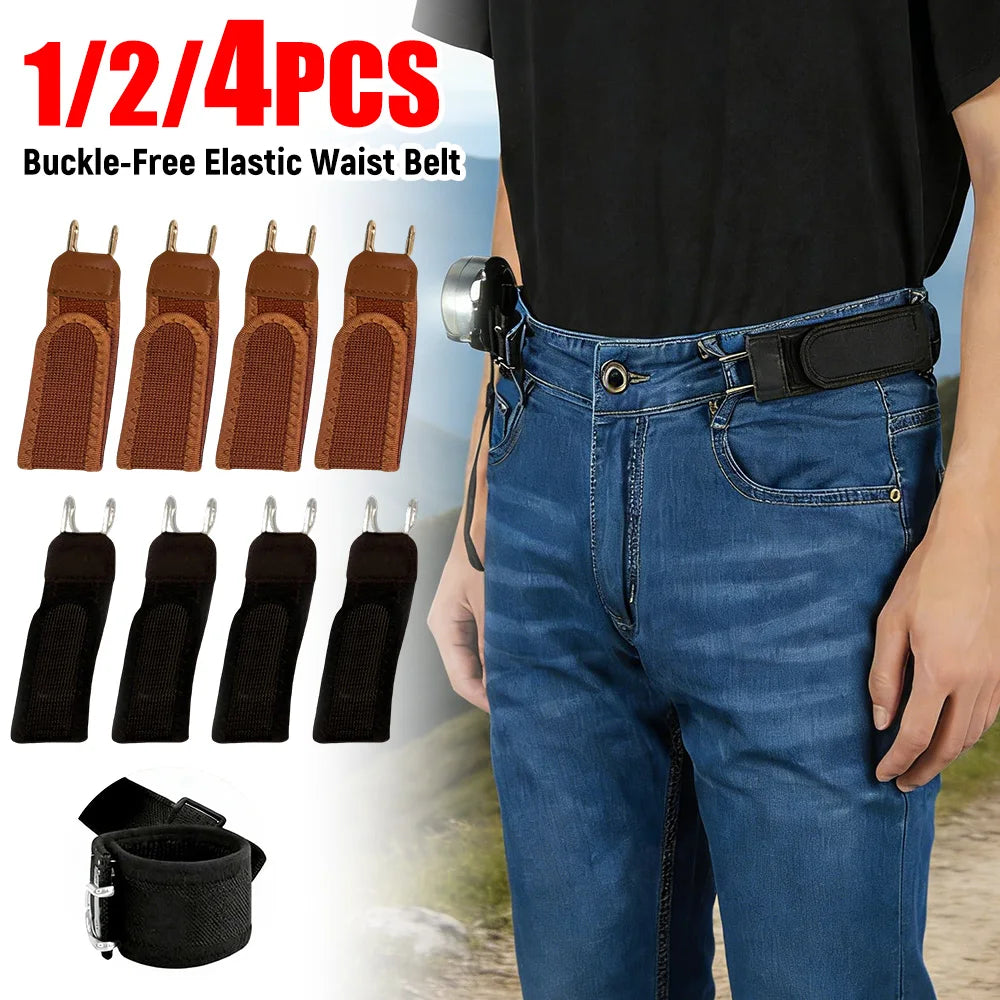 1 2 Buckle-free Elastic Waist Belt Metal Hook Adjustable Invisible Zpaxo