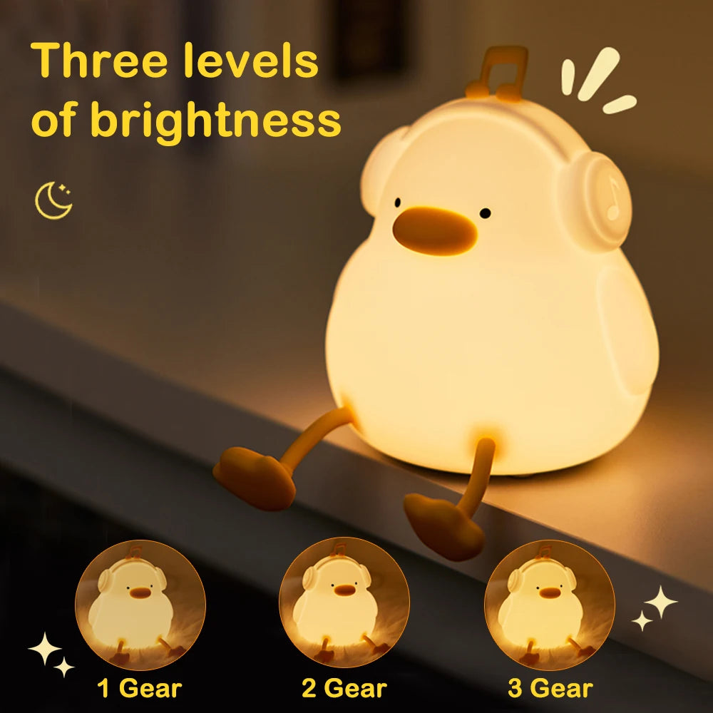 LED Night Light Cute Duck Cartoon Animals Silicone Lamp for Children Kid Touch Sensor Timing USB Rechargeable for Birthday Gifts Zpaxo