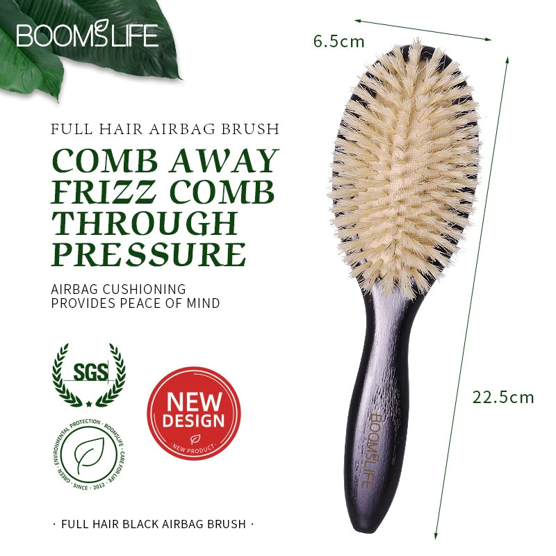 Personalized Boar Bristles Hair Brush Black Color Anti Static Massage HairBrush USA Oak Wood Hair Comb For Long Short Hair Care Zpaxo