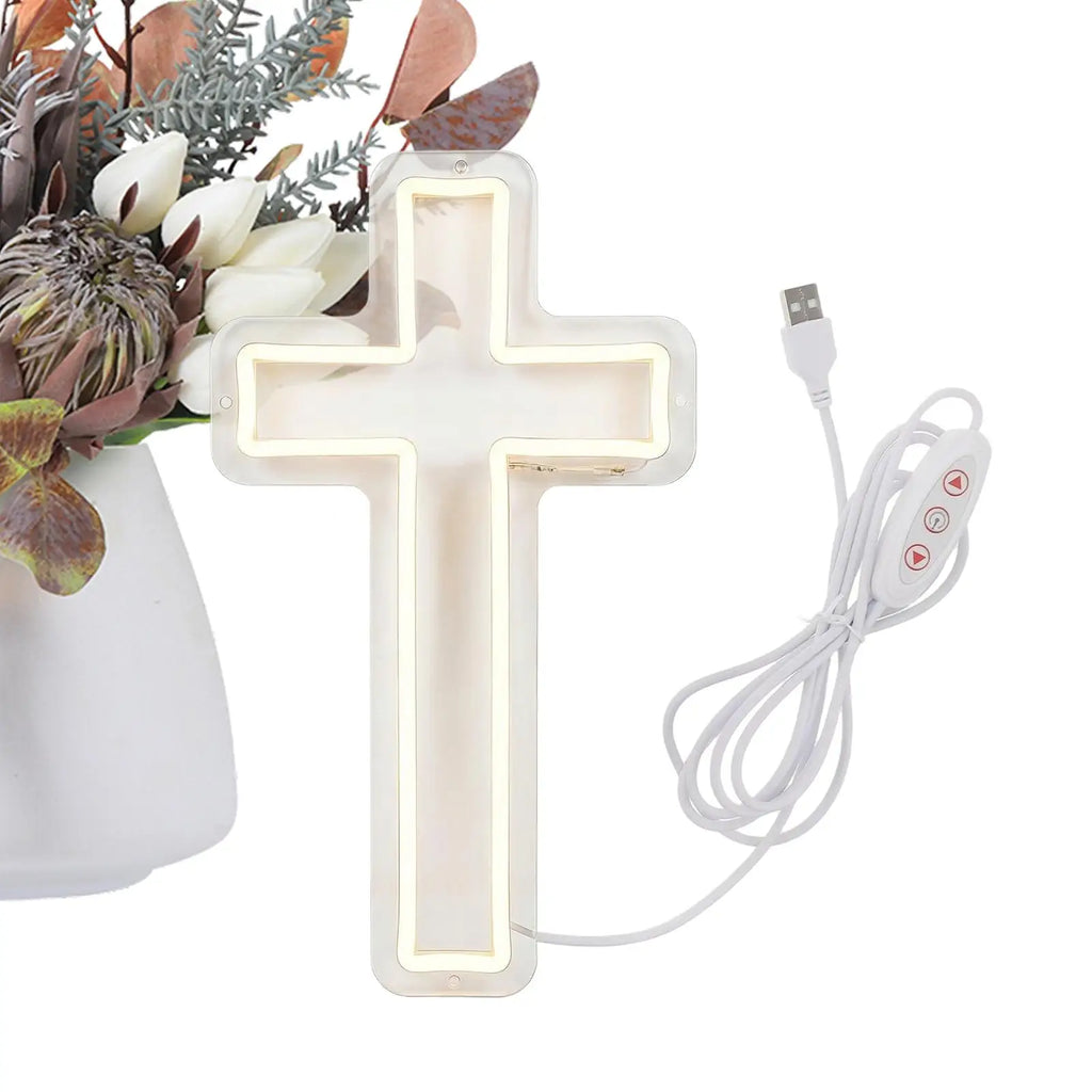 Neon Cross LED Light Wall Sign Dimmable Acrylic Crucifix Lamp Bedroom
