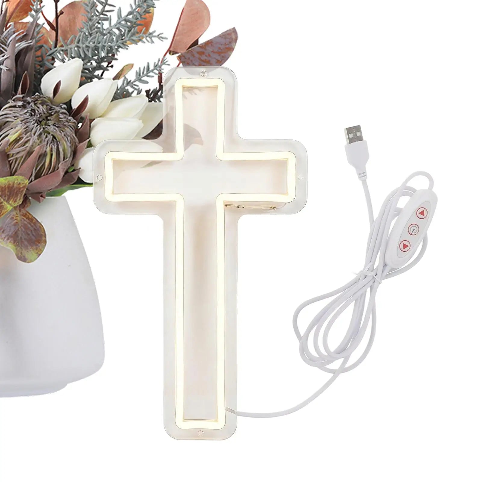 Neon Cross LED Light Wall Sign Dimmable Acrylic Crucifix Lamp Bedroom