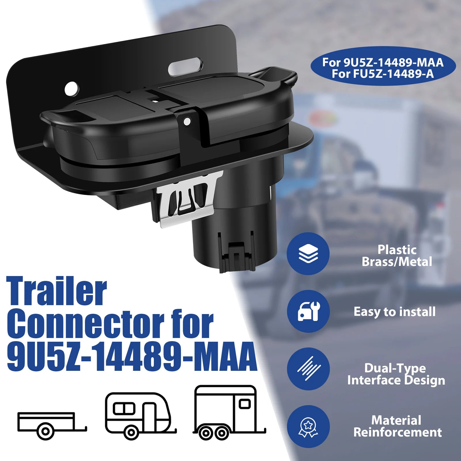 Trailer Tow Harness Connector 7 Pin RV Blade 4 Way Flat for9U5Z-14489-MAA FU5Z-14489-A Replacement With Bracket For Horse Travel Zpaxo