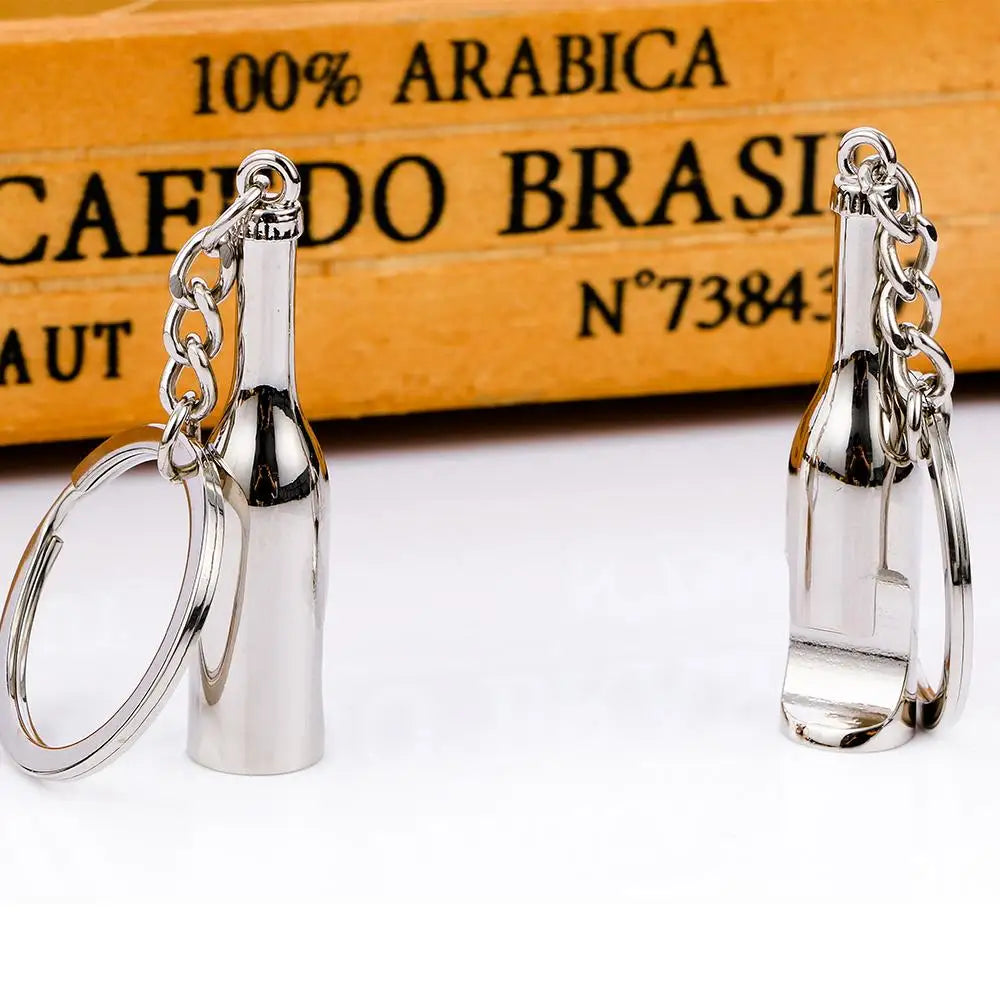 Outdoor Zinc Alloy Beer Key Ring Wine Bottle Shaped Opener Key Chain Zpaxo