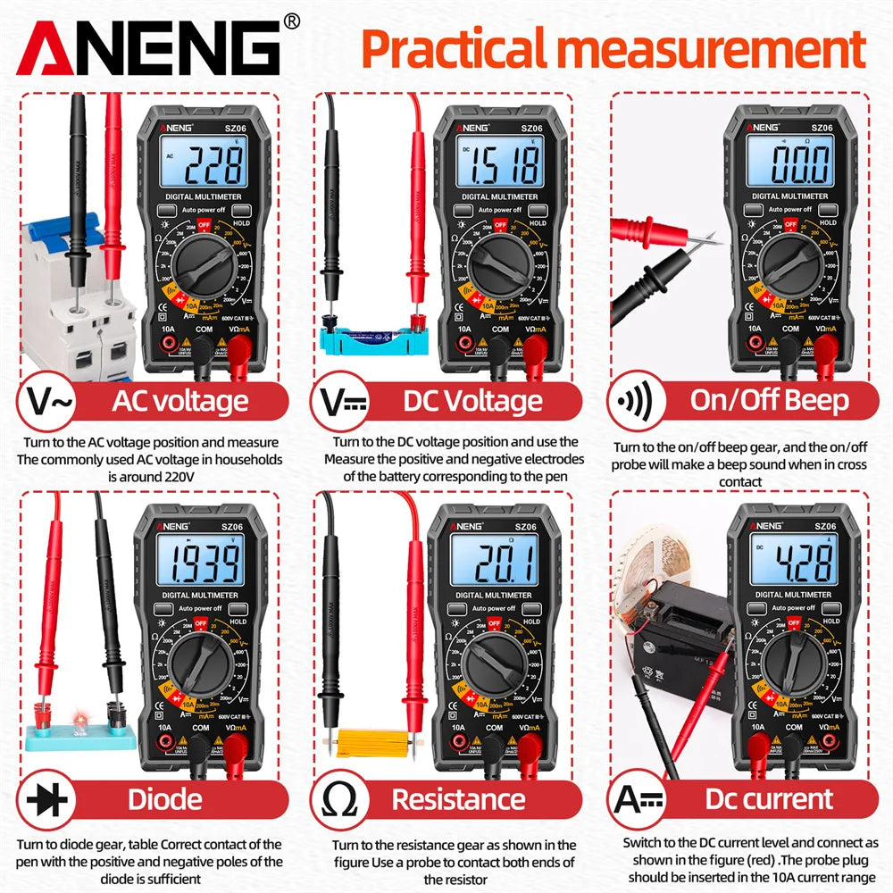 ANENG SZ06 Multimeter 2000 Diode Ohm Professional Smart Mini