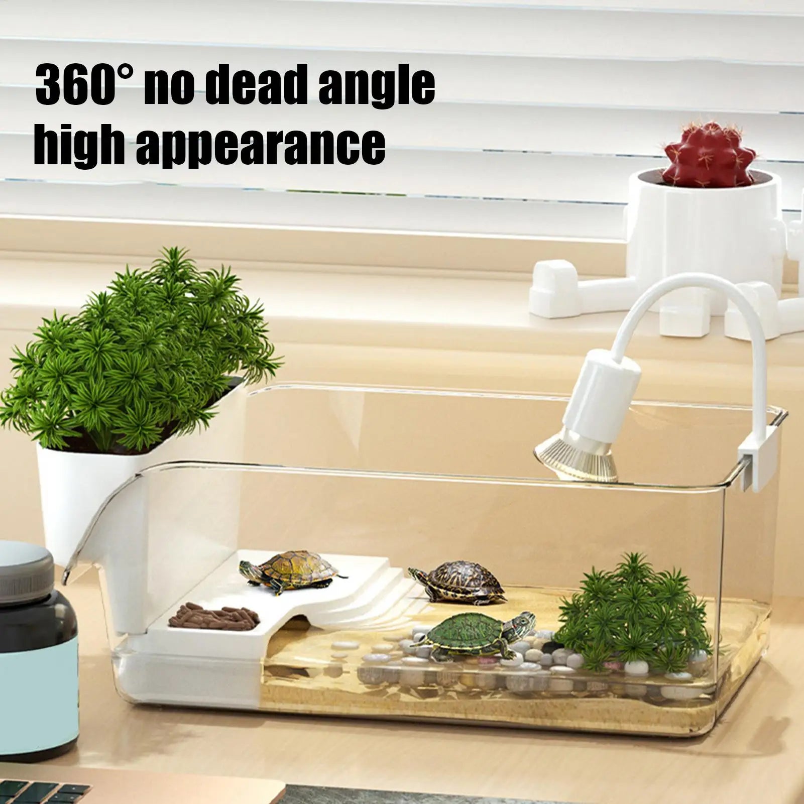 Turtle Tank Basking Area Transparent Reptile Terrarium Habitat Pet