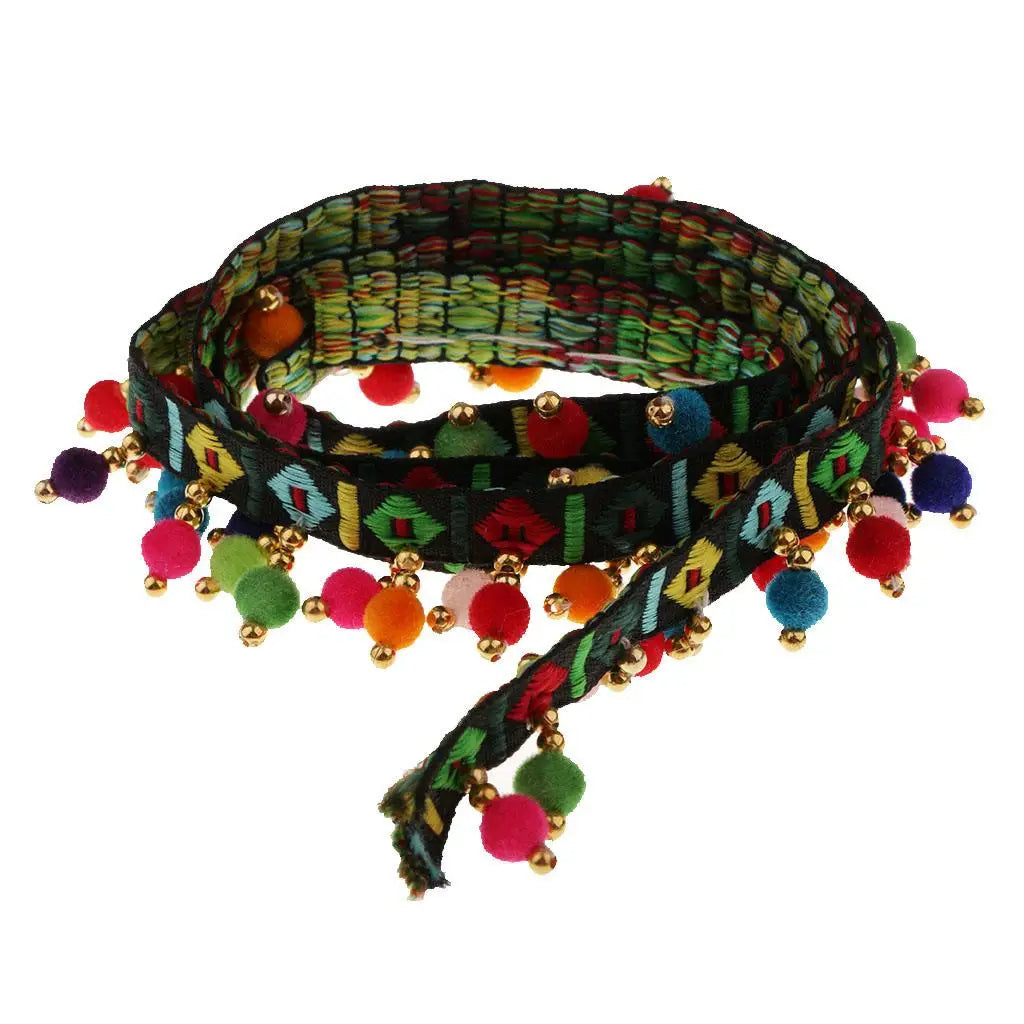 1 Yard Rainbow Color Ethnic Tassel Ribbon Fringe Trim Pom Pom Bobble Lace Colored Trims Ribbon DIY Sewing Crafts Zpaxo