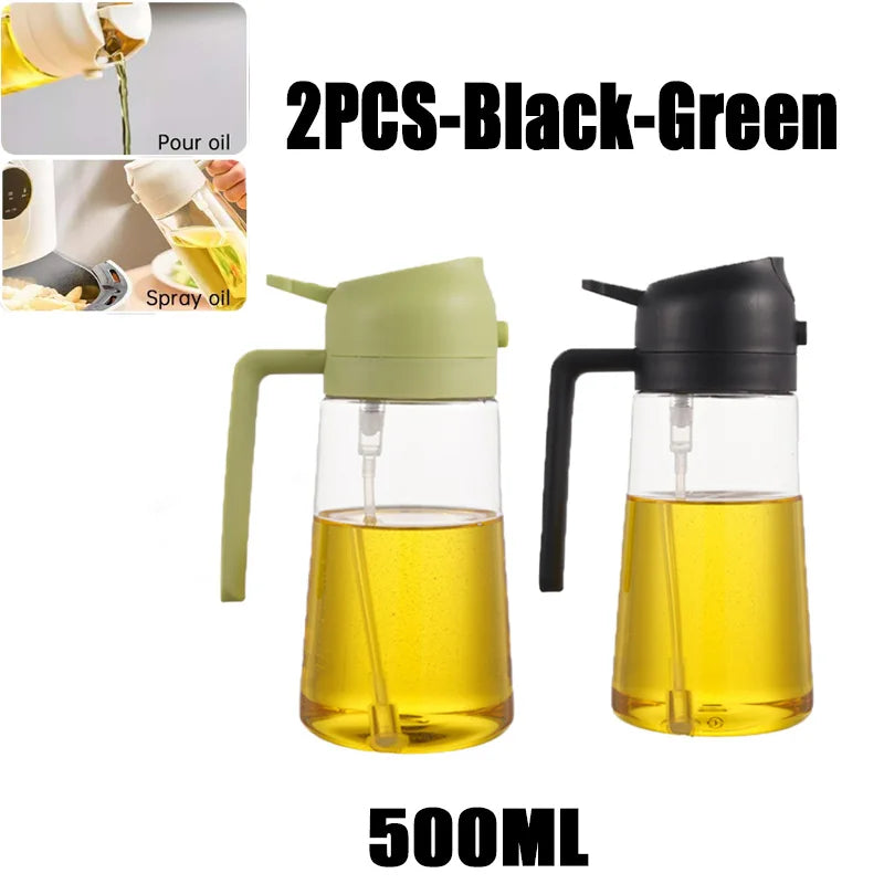 New 470ml Oil Spray Pot 2-in-1 Plastic Household Kitchen Oil Bottle Nebulizing Mist Filling Cooking Oil Spray Pot Dual Use Zpaxo 2PCS-Green Black