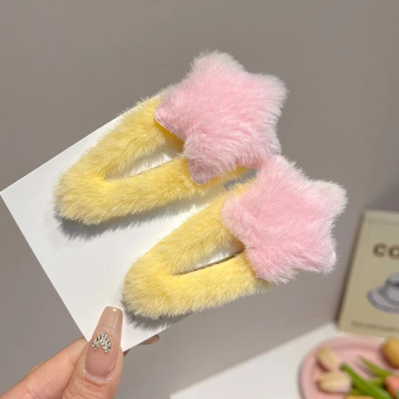 Plush Star Hair Clips Women Blocking Bangs Soft Accessories Girls Zpaxo pink Star-2pcs