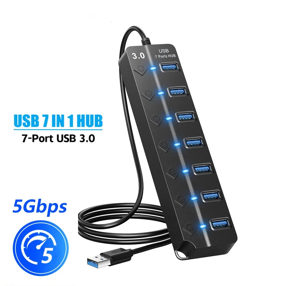 USB Hub Speed Multi Splitter Adapter 7 Port 4 Multiple Expander Zpaxo