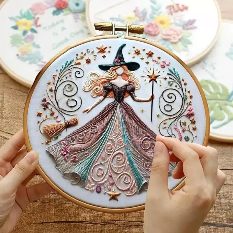 Witch Embroidery Patterns Hand Embroidery Material Supplies Handy Sewing Kit Creative Beginners Adults Crafts For Halloween Zpaxo