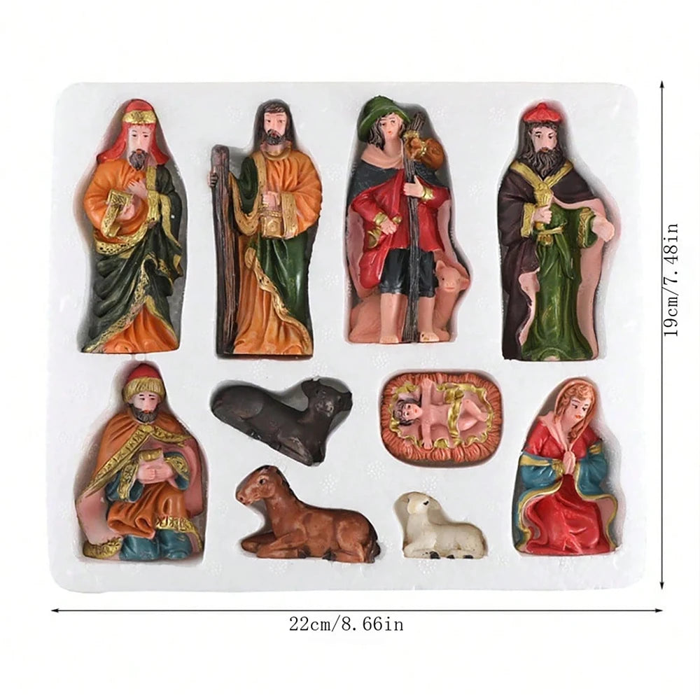 10Pcs Nativity Christ Figurines Set Christmas Nativity Scene Decoration Ornament Gifts Crafts Zpaxo