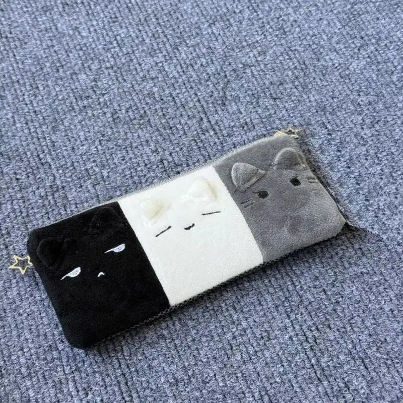 1Pcs Black White And Gray Kitten Pencil Case Plush Cute Cat Storage Bag Large Capacity Cartoon Stationery Case For Student Zpaxo A