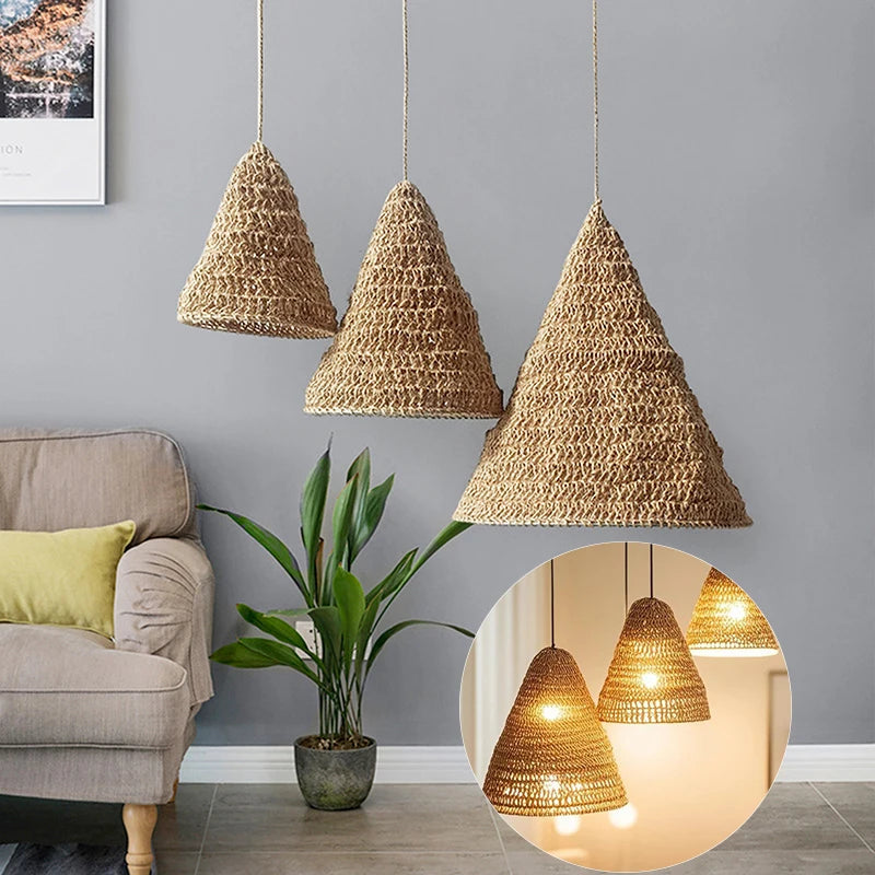Handmade Weave Jute Rope Lampshade Bohemian Hanging Lamp Shade Home Zpaxo