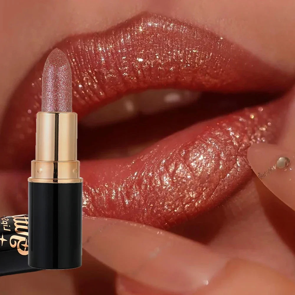 Black Tube Shiny Diamond Lipstick Pearl Moisturizing Glitter Lip Tint Balm Waterproof Lasting Lip Gloss Shimmer Sexy Lip Makeup Zpaxo