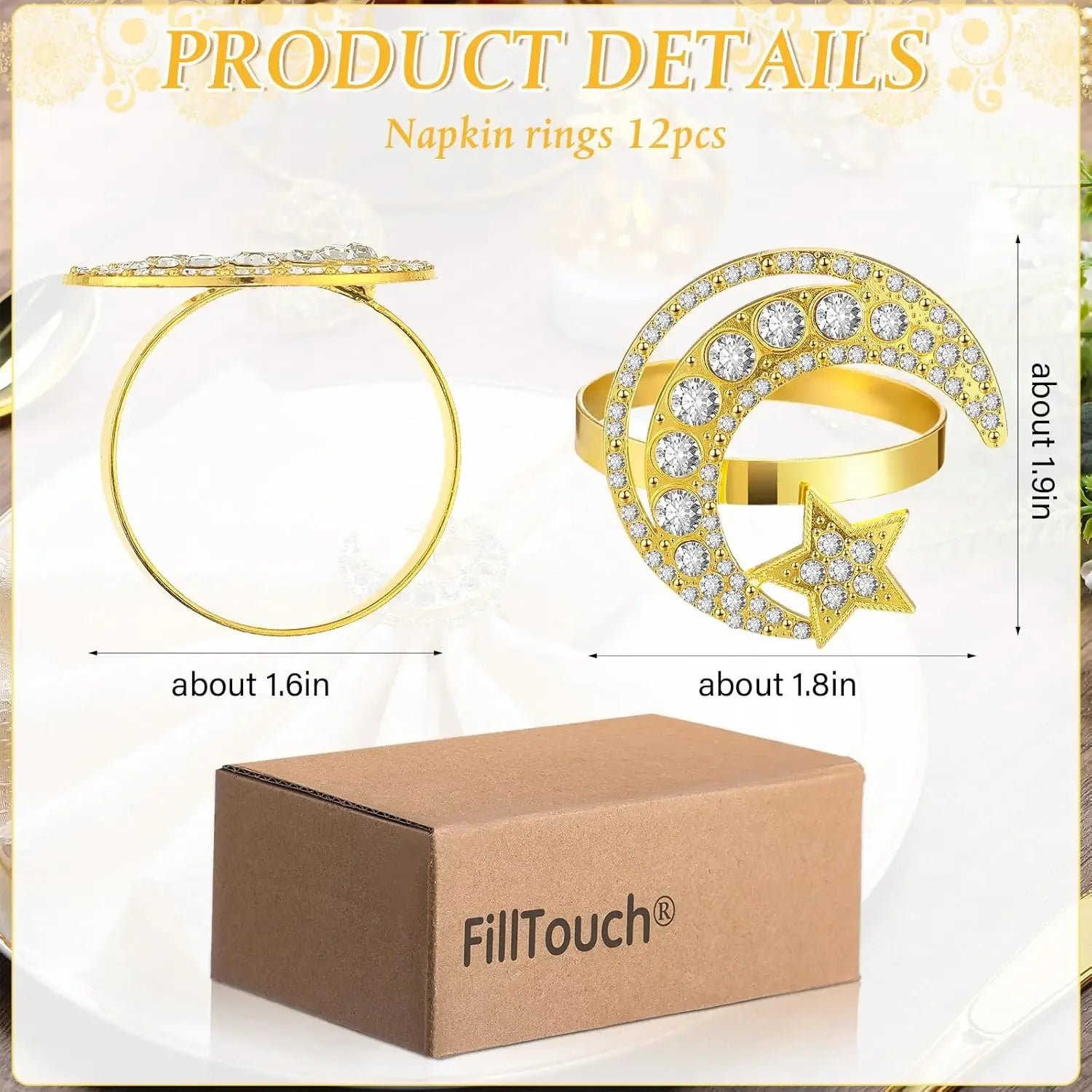 1- Ramadan Crescent Star Napkin Rings Eid Mubarak Dinner Holders