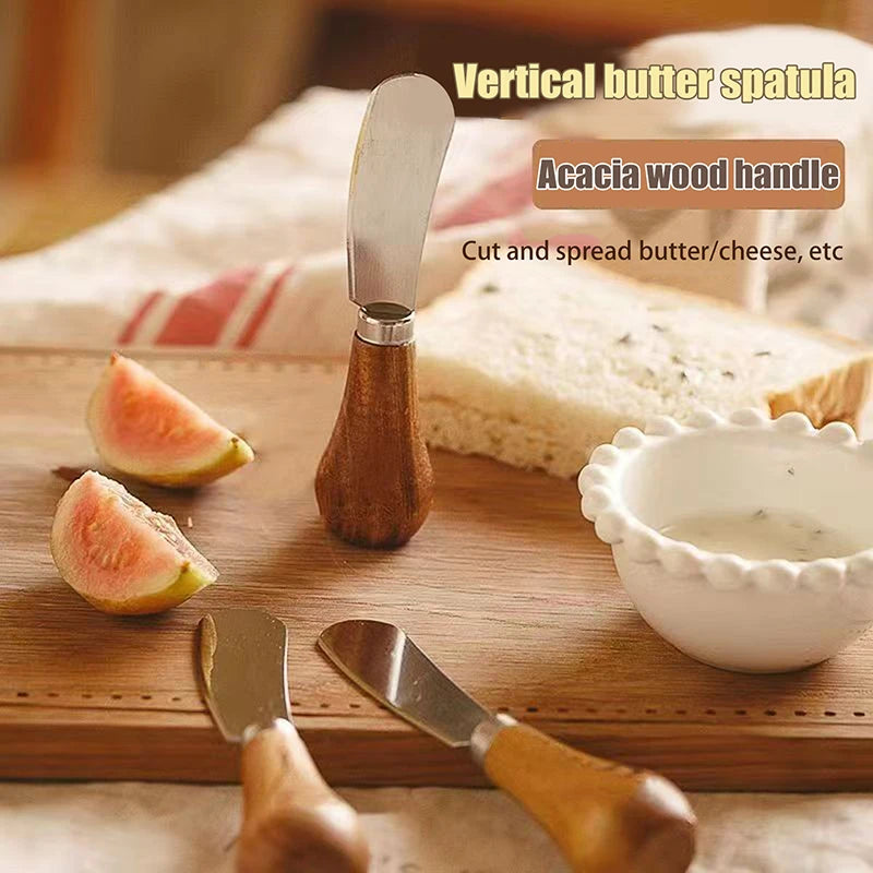 Elegant Stainless Steel Cheese Tool Knives Fork Wood Handle Butter Zpaxo