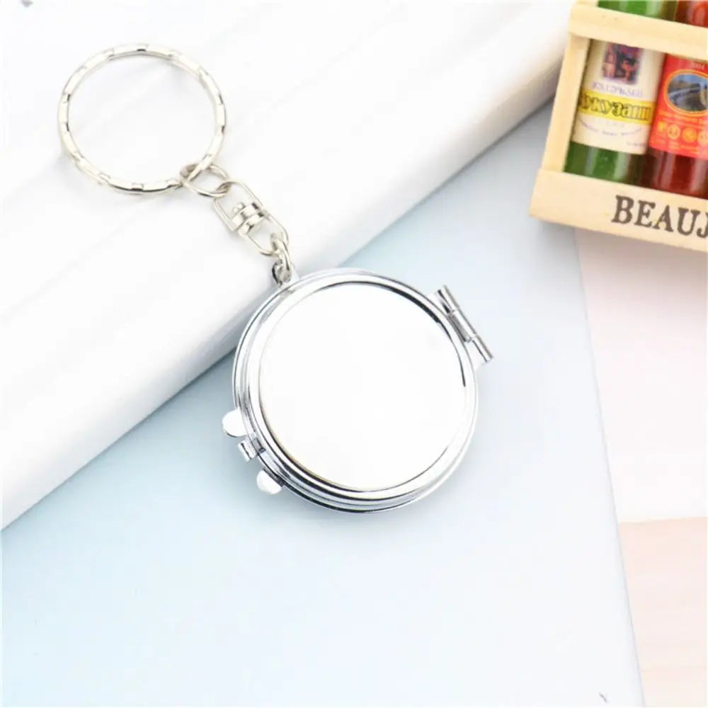 Makeup Mirror Folding Mirror Key Chain with Key Ring Metal Makeup Cosmetic Mirror Key Ring Portable Round Heart Zpaxo circular