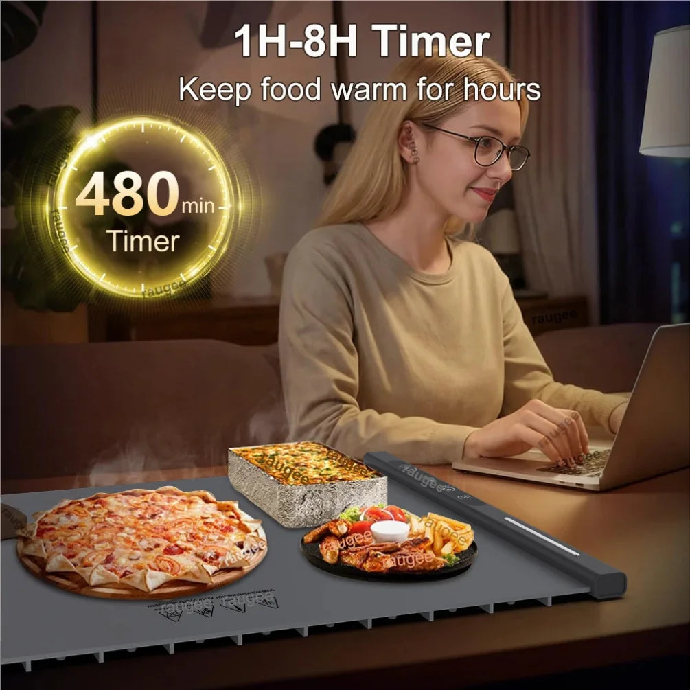 Foldable Silicone Electric Food Warmer Mat | 8-Level Temp Control Electric Food Warmer Zpaxo