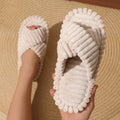 Fashion Corduroy Cross Band Home Slippers Women Spring Autumn Warm