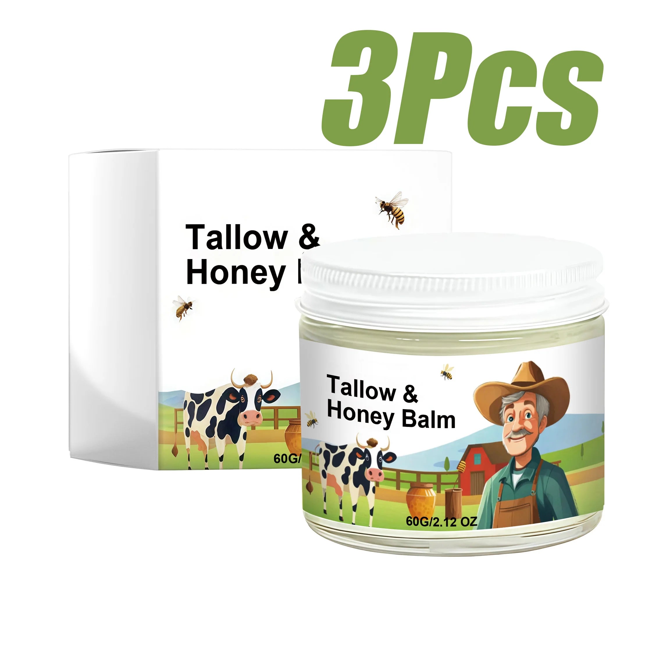 Tallow & Honey Balm Face Moisturizer – Soft, Firm Skin | Hoygi Face & Body Balm Zpaxo 3Pcs