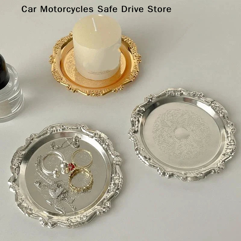 CMRetro Luxury Stainless Steel Plates Cake Dessert Tray Tea Snack