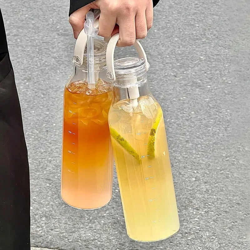 600ML Portable Graduated Water Cup with Handle for Women's Household Use, High Borosilicate Straw Cup, Heat-resistant Glass Cup Zpaxo
