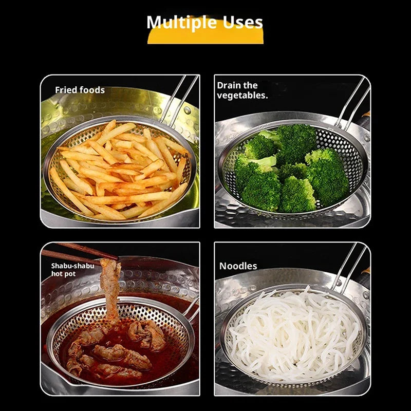 Oil Pot Food Filter Wooden Handle Stainless Steel Colander Pasta Noodle Strainer Skimmer Spoon Strainer Cooking Kitchen Utensils Zpaxo