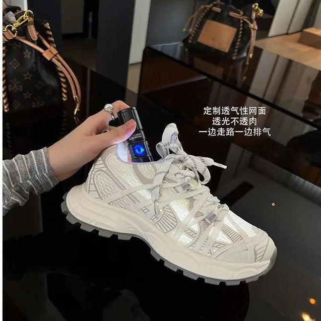 Grey Navy Chunky Hiking Sneakers Women Breathable Mesh Synthetic Zpaxo
