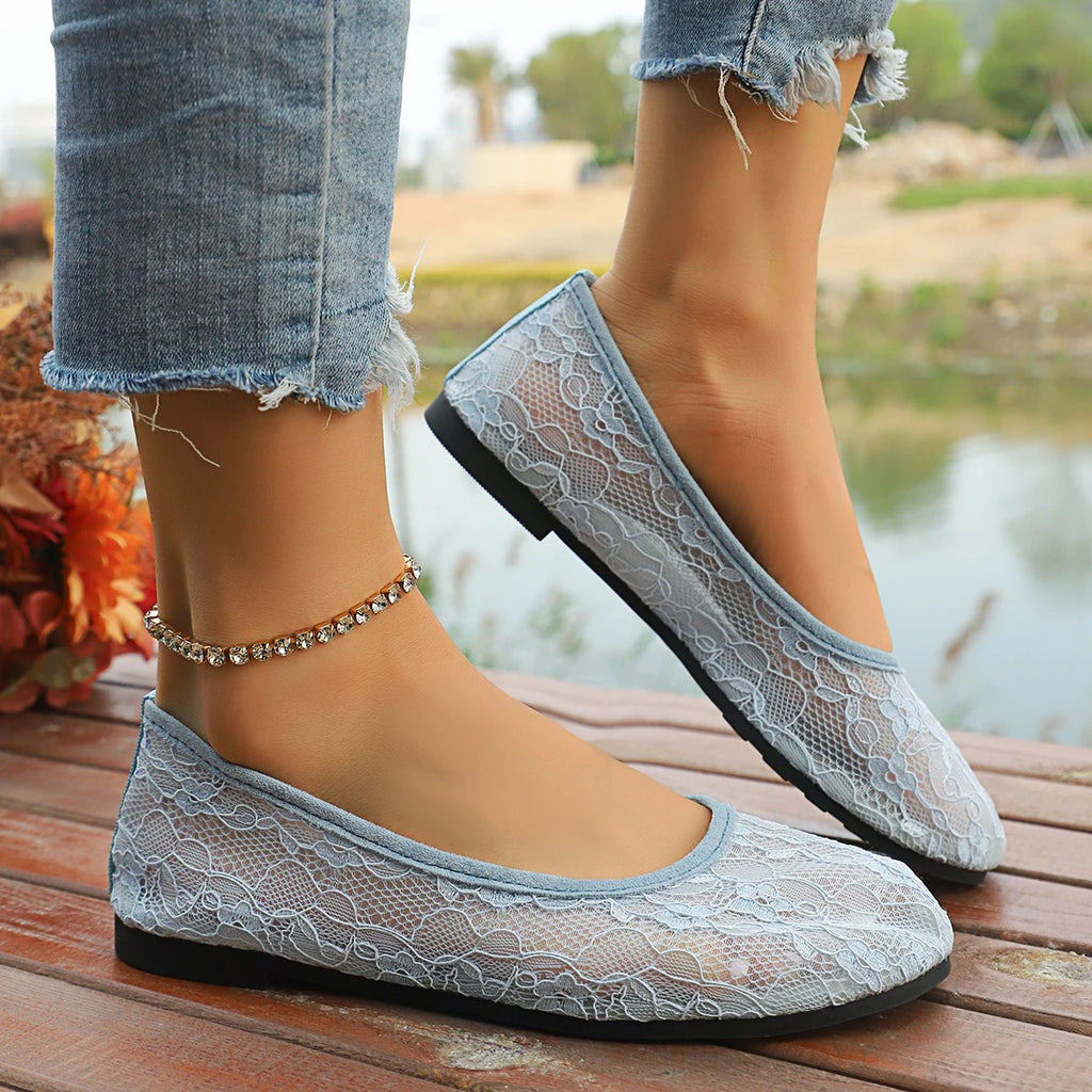 Trend Women Sandals 2025 Embroidered Round Toe Shoes Solid Flat Zpaxo Blue 37