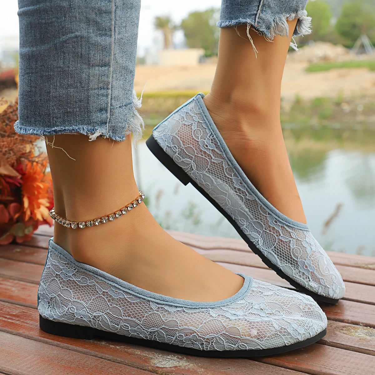 Trend Women Sandals 2025 Embroidered Round Toe Shoes Solid Flat Zpaxo Blue 37