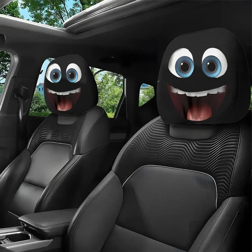 Funny Face Expressions Protector Funny Slanted Eyes Cartoon Print Car Headrest Cover And Cool Decoration Cartoon Face Elastic Zpaxo