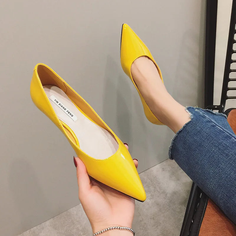 Flats Women's Shoes Yellow Net Brown Sugar Fruit Color Flat Shoes Shallow Pointed Flat Heels Women's Shoes Large Size 43 44 45 Zpaxo