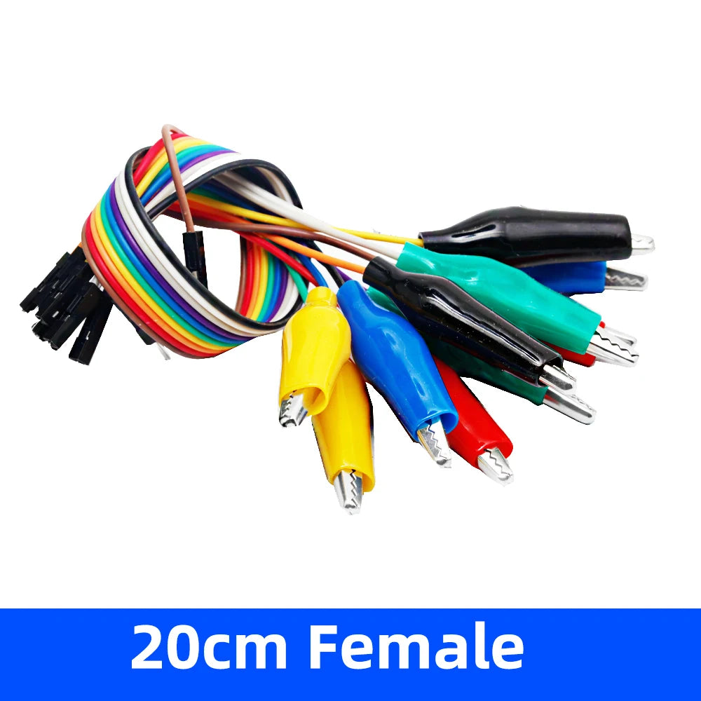 Male Female Alligator Clip Test Cable 10Pin Dual Head Jumper Wires Zpaxo 20cm Female