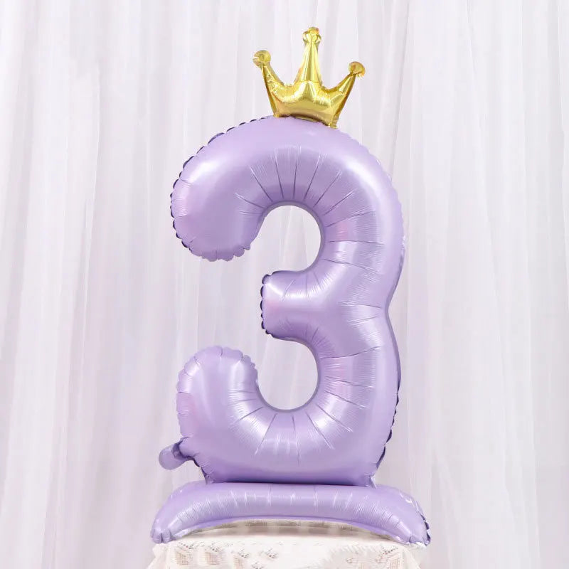 Light Purple Standing Foil Number Balloon Crown Digital Balloons Girl Zpaxo Number3 42inch