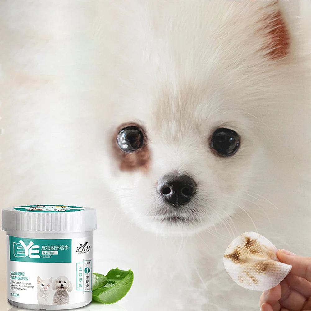 130 Count Dog Eye Wipes Eye Wash Pads All-Natural Cat Dog Eye Cleaner Aloe Vera Pet Wipes Removes Dirt Discharge for Dogs Cats Zpaxo